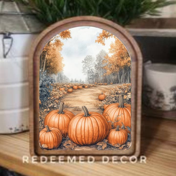 Arch Top Pumpkin Path Framed Art for wholesale by Redeemed Decor