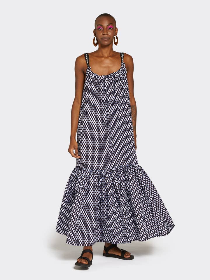 Kariertes Maxikleid mit Schößchensaum für den Großhandel von Endelea