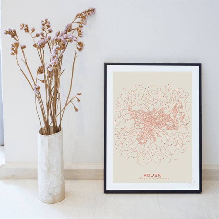 Map Rouen poster for wholesale by Prao Studio