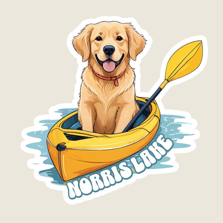 Kayaking Golden Retriever Custom Souvenir Sticker (M1072) for wholesale by Shoreline Summit