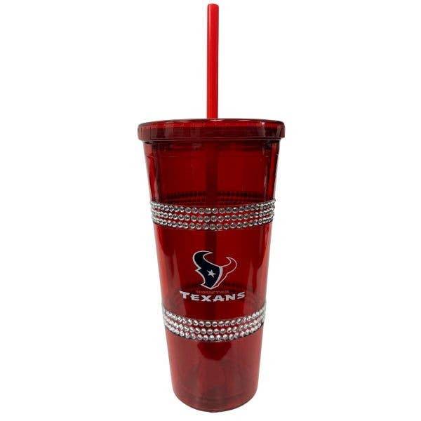 St. Louis Wholesale LLC - Wholesale Insulated Mug/Tumbler - Houston Texans Tumblers - 22OZ Bling Red Straw Tumblers0