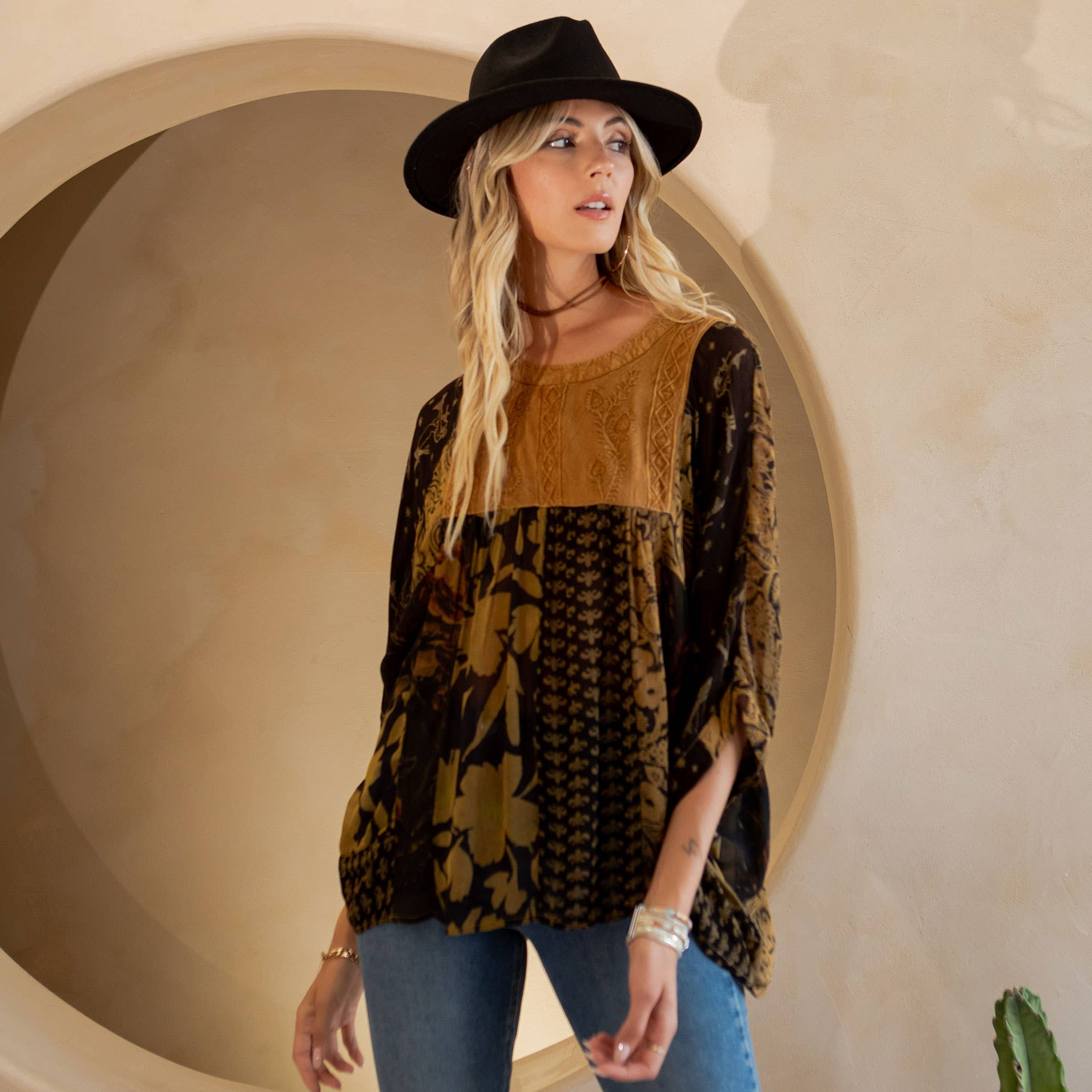 Young Threads - Wholesale Tunic - Women's - Bohemian: Tiered Patchwork Blouson Top6