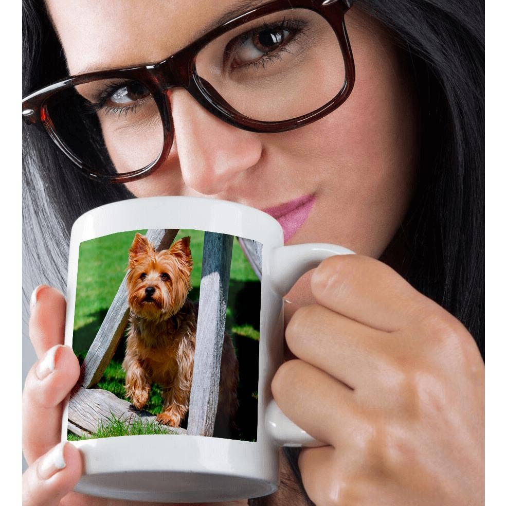 3dRose - Wholesale Coffee Mug - 3dRose, Yorkshire Terrier standing in a wagon wheel, Mug9