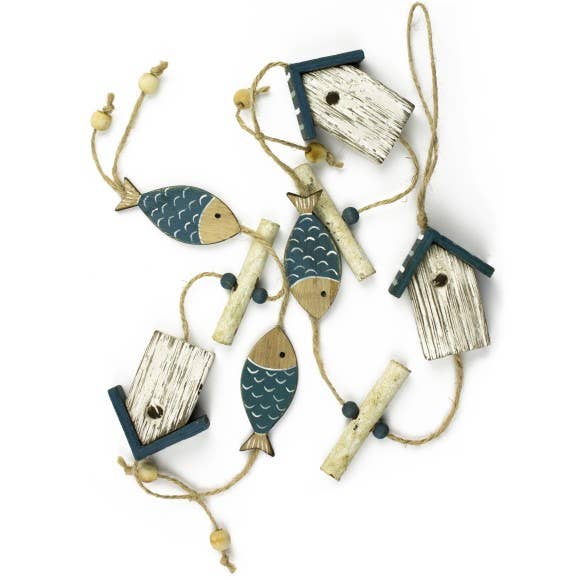 Nauticalia - Wholesale Decorative Tassel/Wall Drop - Hanging Beach Huts/Fish, 100cm0