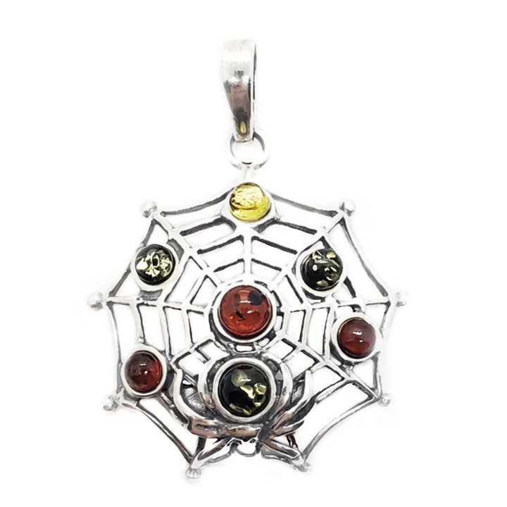 Spinne auf einem Spinnennetz Mehrfarbiger Bernstein Silberanhänger für den Großhandel von Amberman