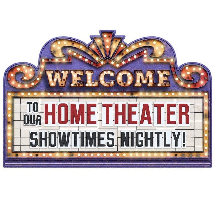 Home Theater Marquee Welcome Showtimes Nightly Wall Decal for wholesale by RetroPlanet