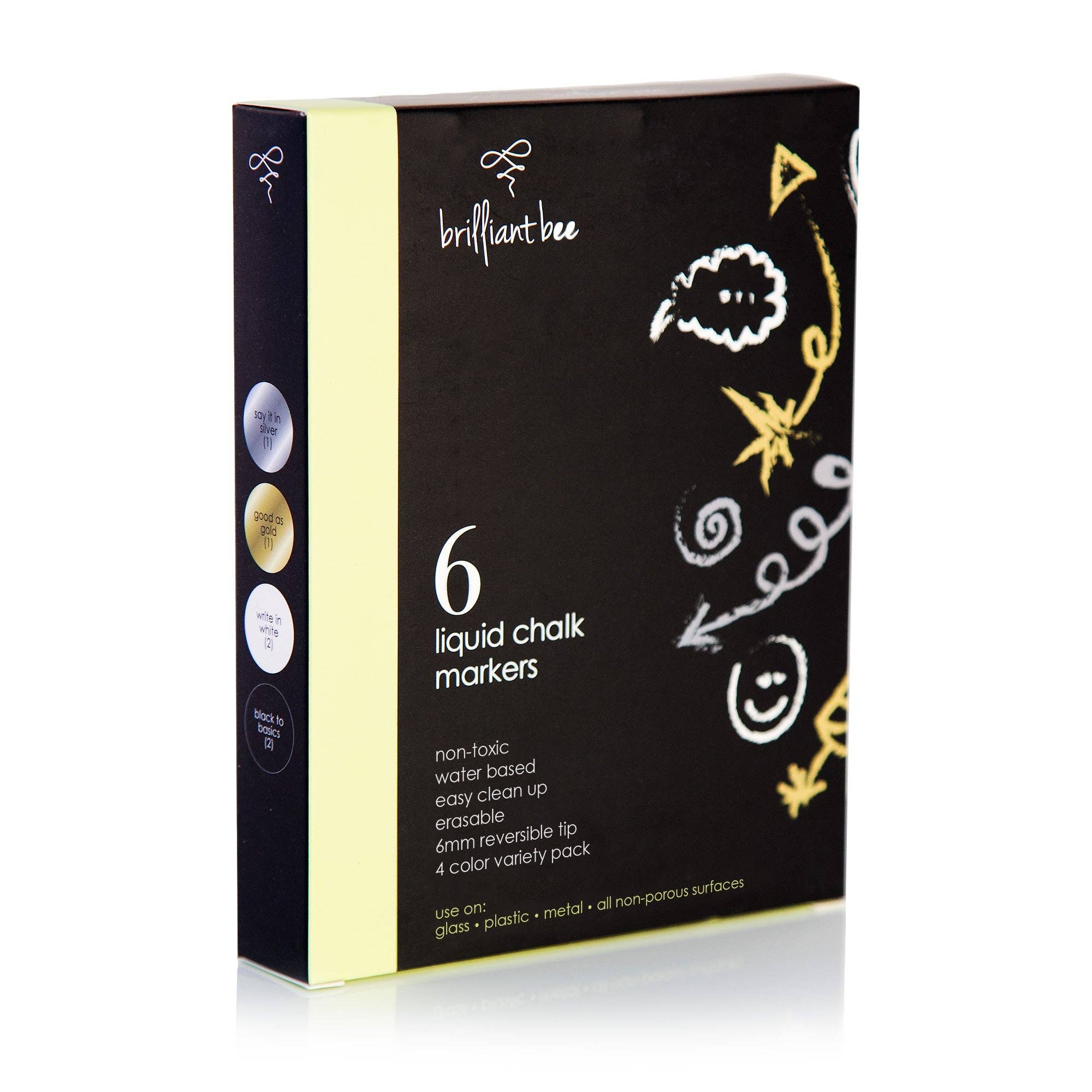 Wildkin - Wholesale Chalk - 6 Pack, Black (2), White (2), Silver (1), Gold (1) Liquid Chalk Markers Set with Reversible Tip1