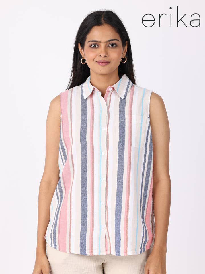 EM5411 Jackie Sleeveless Button Shirt for wholesale by Dash Clothing Inc.