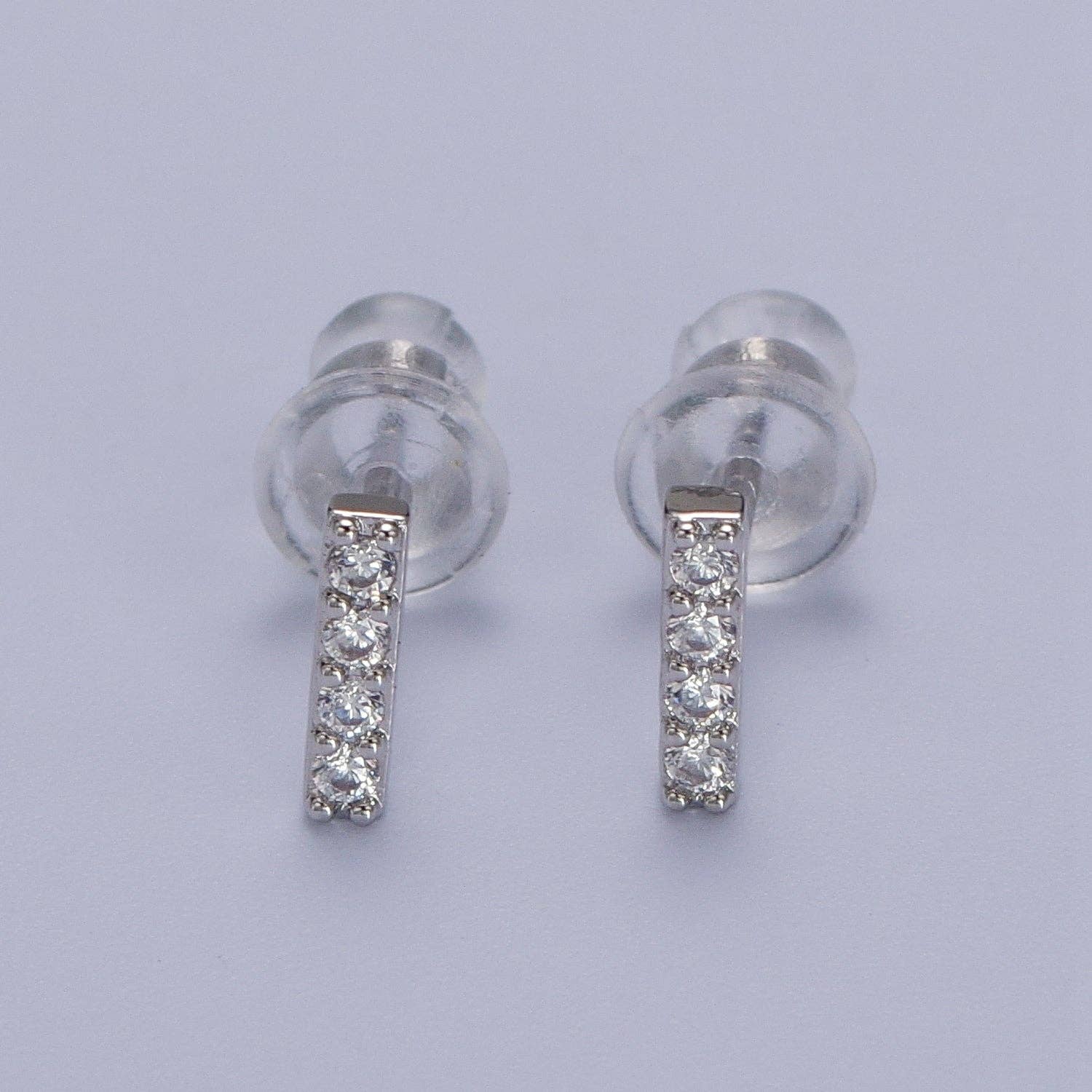 Aim Eternal - Wholesale Stud/Post Earrings - White Gold Filled Tiny Initial Letter Diamond CZ Silver Stud8