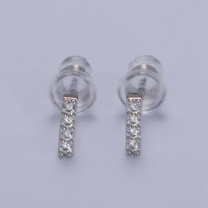 Aim Eternal - Wholesale Stud/Post Earrings - White Gold Filled Tiny Initial Letter Diamond CZ Silver Stud10