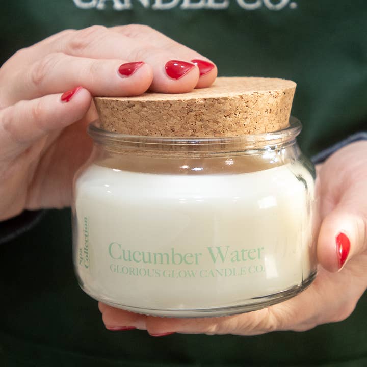 Glorious Glow Candle Co. - Wholesale Jar/Filled Candle - Spa Cucumber Water 9 oz. Soy Blend Container Candle + Lid1