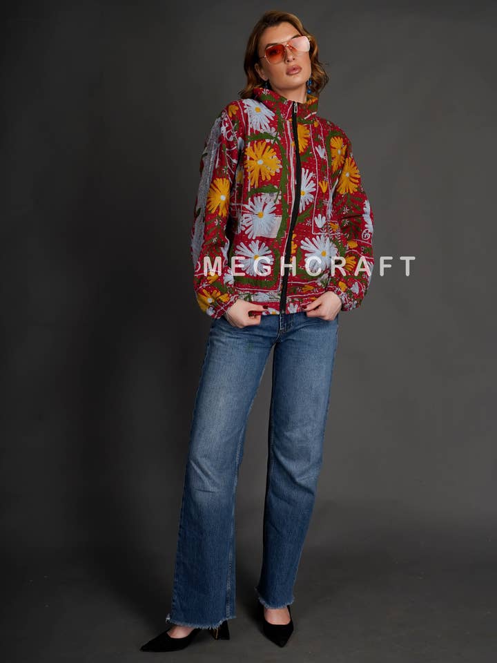 Meghcraft - Venta al por mayor Chaqueta bómber - Mujer - Chaqueta Bomber Vintage Kantha Suzani para Mujer