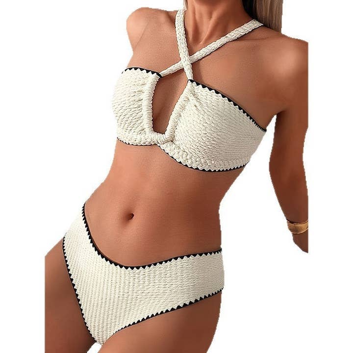WHITE Solid Color Halter Bikini For Women for wholesale on Faire3
