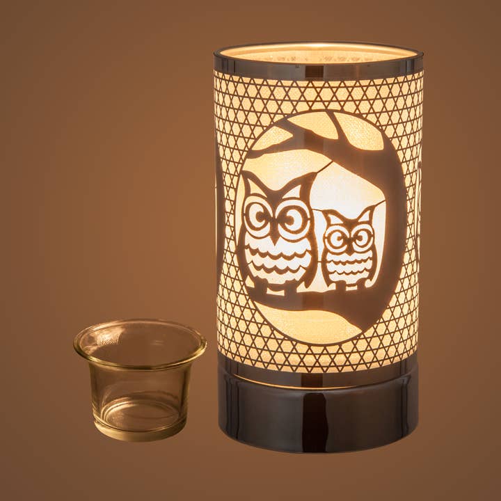 7" Touch Lamp - Wax Warmer- Oil Burner - Silver Loving Owls for wholesale by Peterson Housewares & Artwares