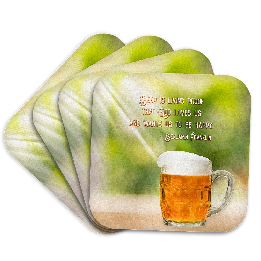 3dRose - Wholesale Coasters - 3dRose, Sunrays, beer mug. Beer is living proof that God loves us. Franklin, Coaster7
