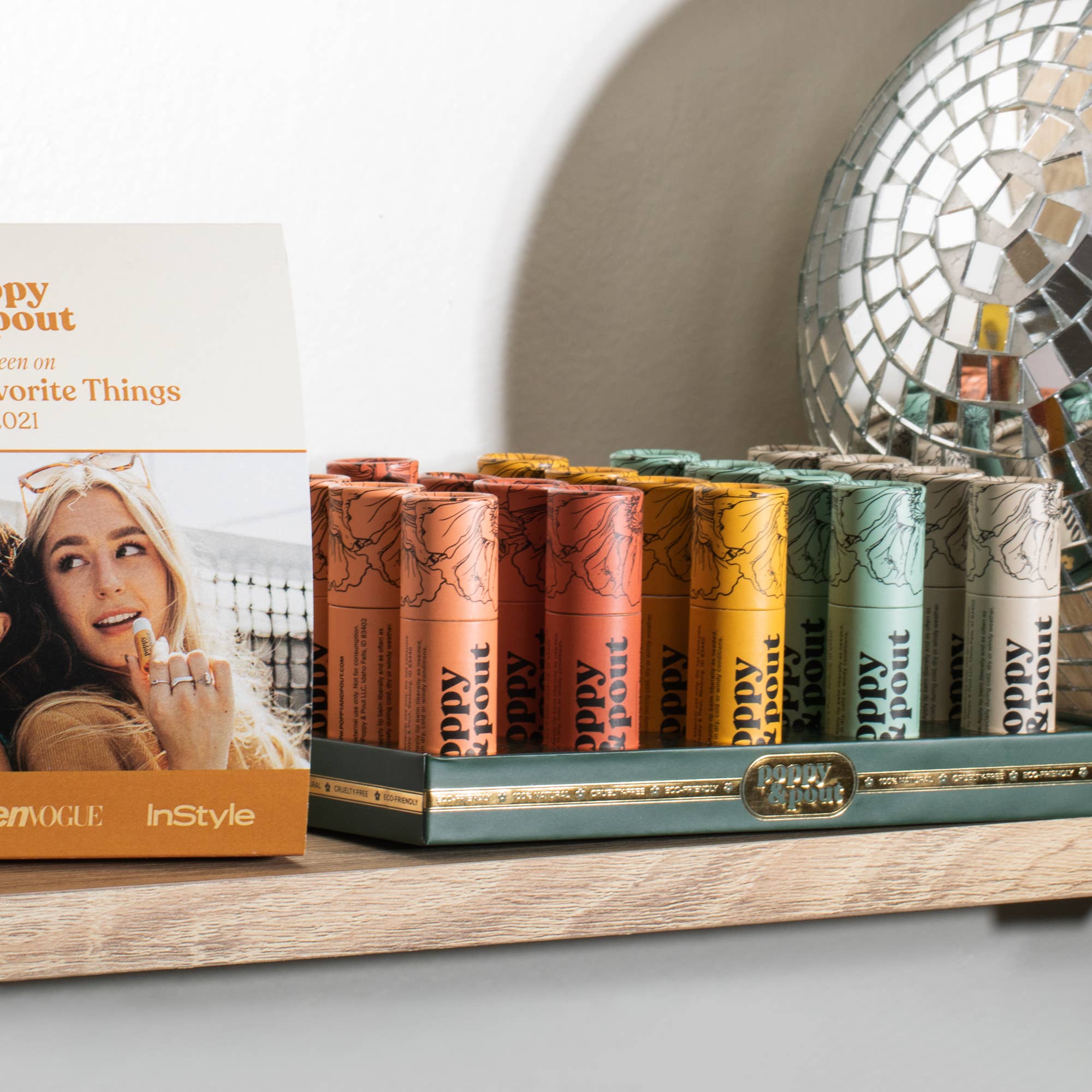 Poppy & Pout - Wholesale Lip Balm Set - Product Display, 20 Lip Balm Tray, Green1