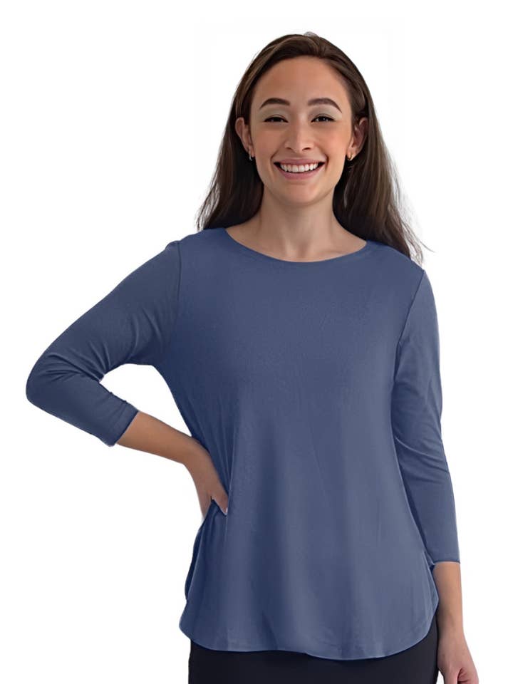 3/4 Sleeve Modest Tunic Top - Crew Neck, Hip Length, Flared Fit for wholesale by Kosher Casual