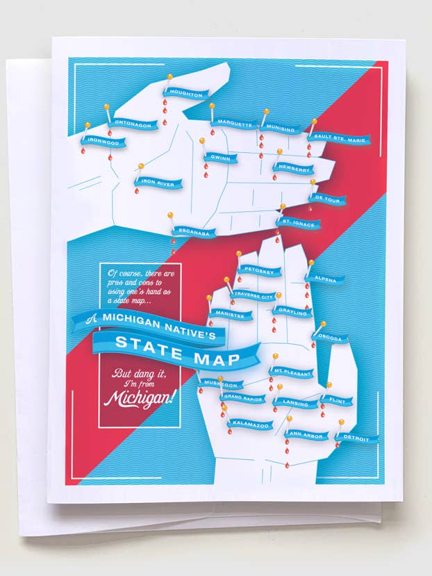 Michigan Hand Map Greeting Card for wholesale by The Mighty Mitten