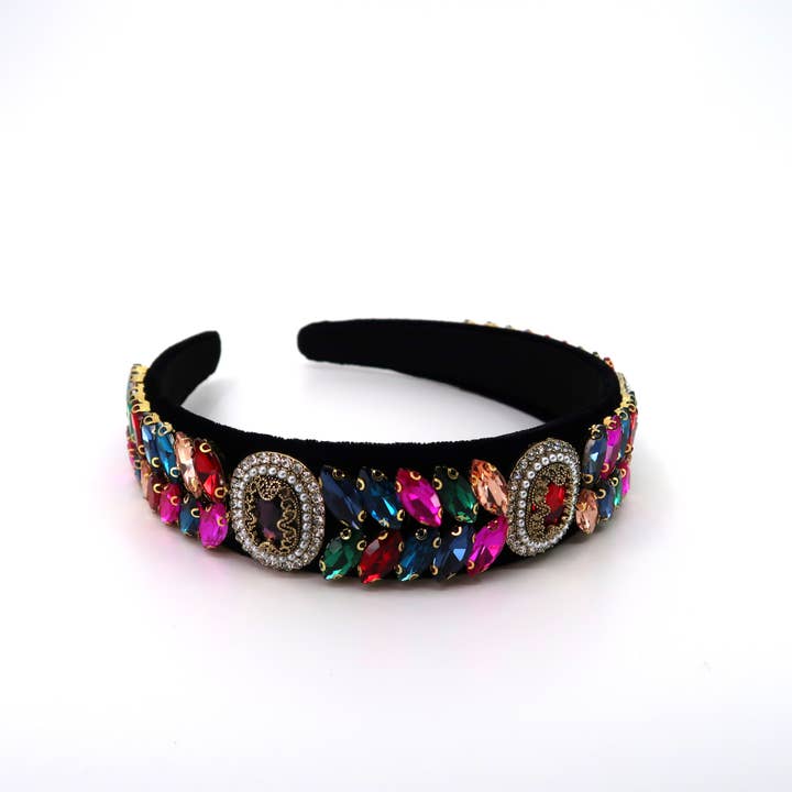 ASSORTED MULTI CRYSTAL DECOR SUEDE HEADBAND 21027-18 (12PC) for wholesale on Faire