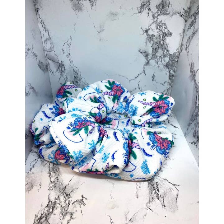 Enchanted Scrunch - Venta al por mayor Coletero - Mujer - Coletero de invierno con diseño de unicornio en forma de copo de nieve