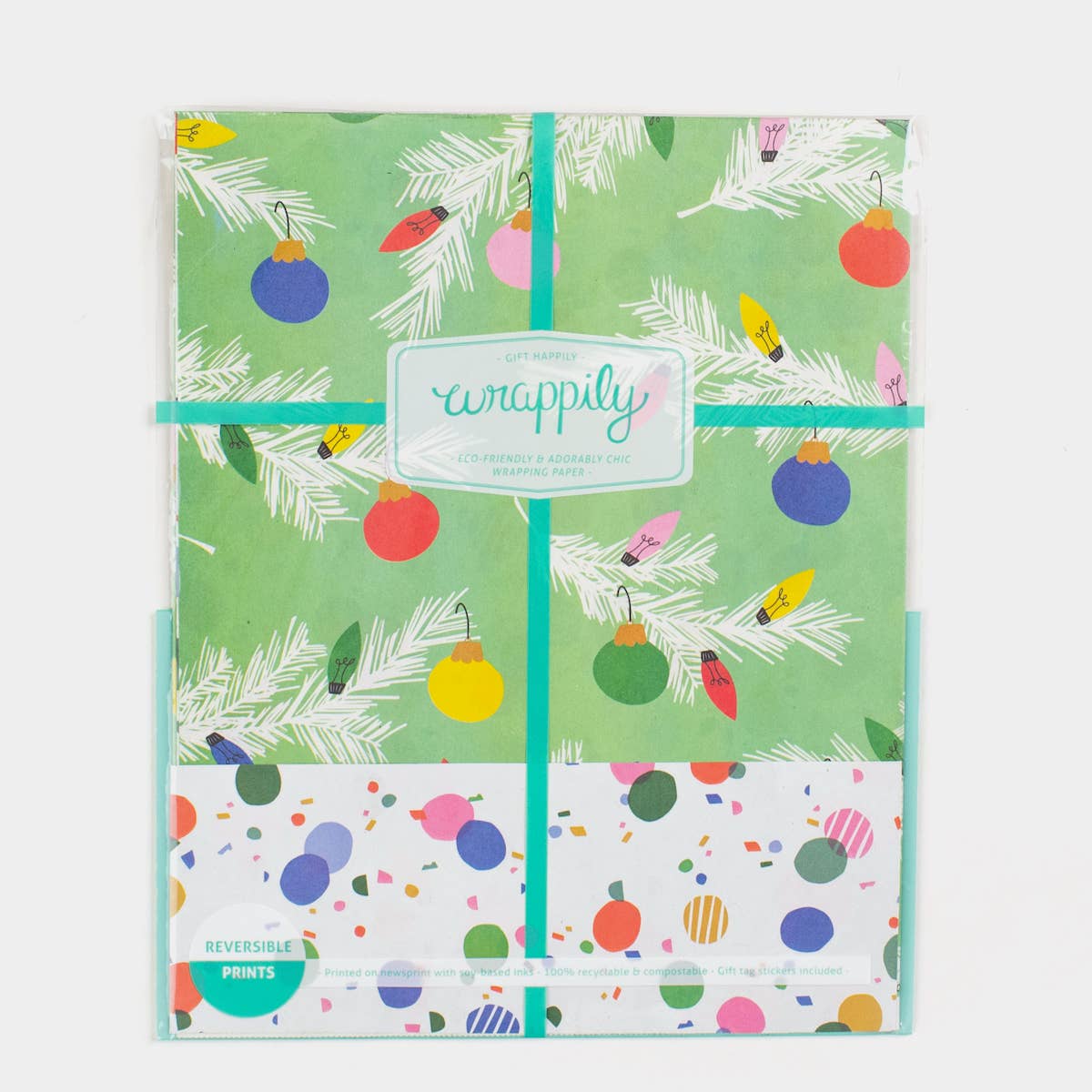Wrappily Eco Gift Wrap Co. - Wholesale Flat Wrap - Boughs/ Twinkled • Double-sided Eco Wrapping Paper • Holiday2