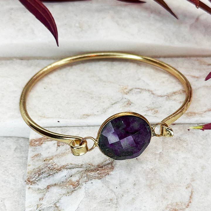 Gold Plated Bracelet with Semi-Precious Stone - Amethyst for wholesale by Anju Jewelry