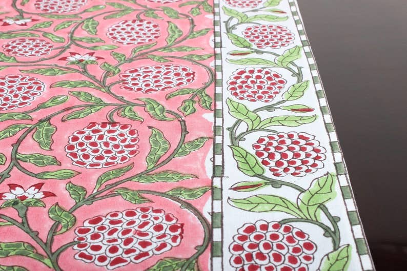 Fabricrush – wholesale Table runner – Strawberry Pink Indian Hand Block Print Table Runner2