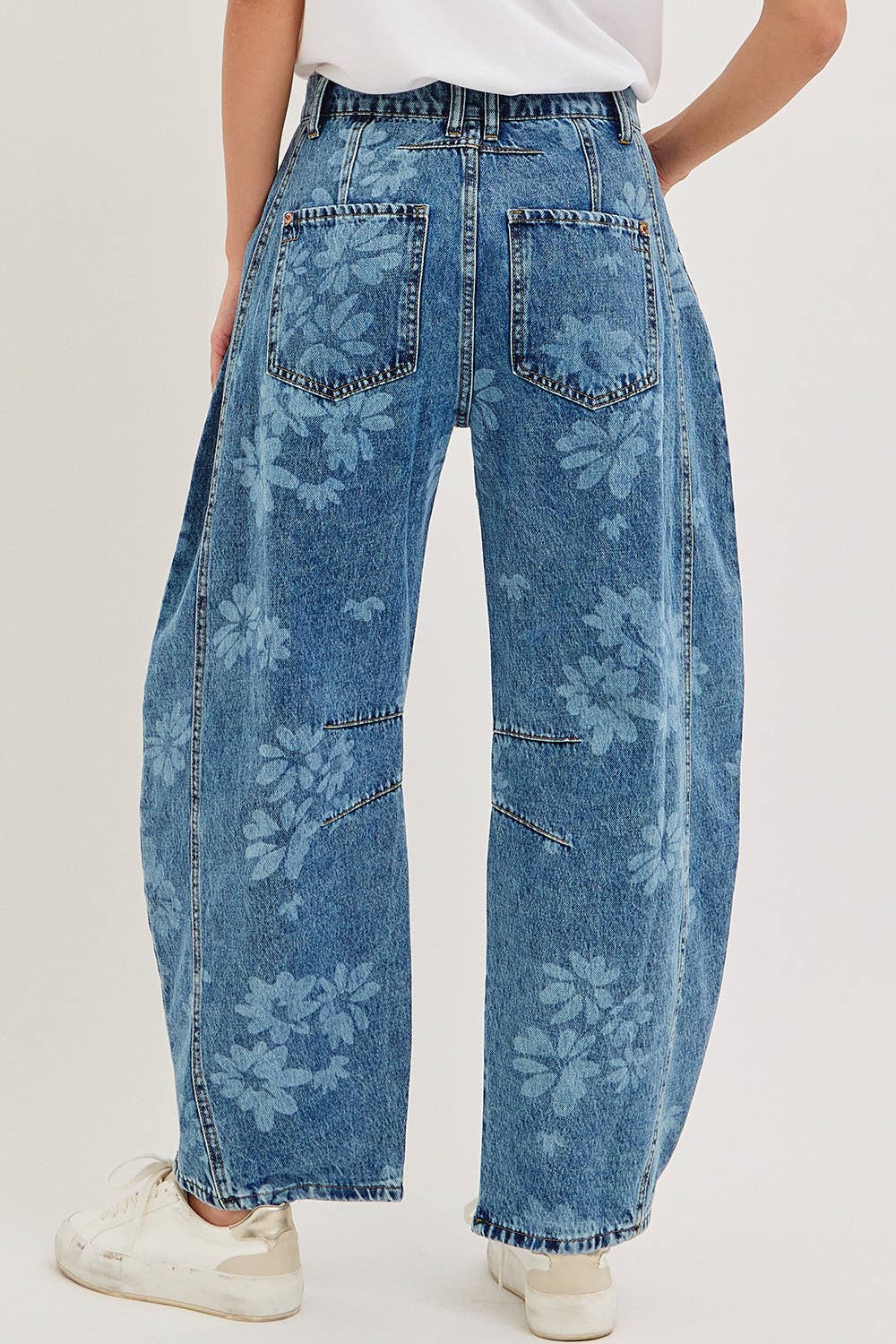 FLORAL PRINT DENIM BARREL JEANS for wholesale on Faire2