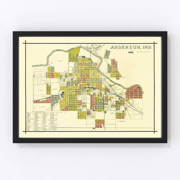 Vintage Map of Anderson, Indiana 1891 for wholesale by Ted's Vintage Art