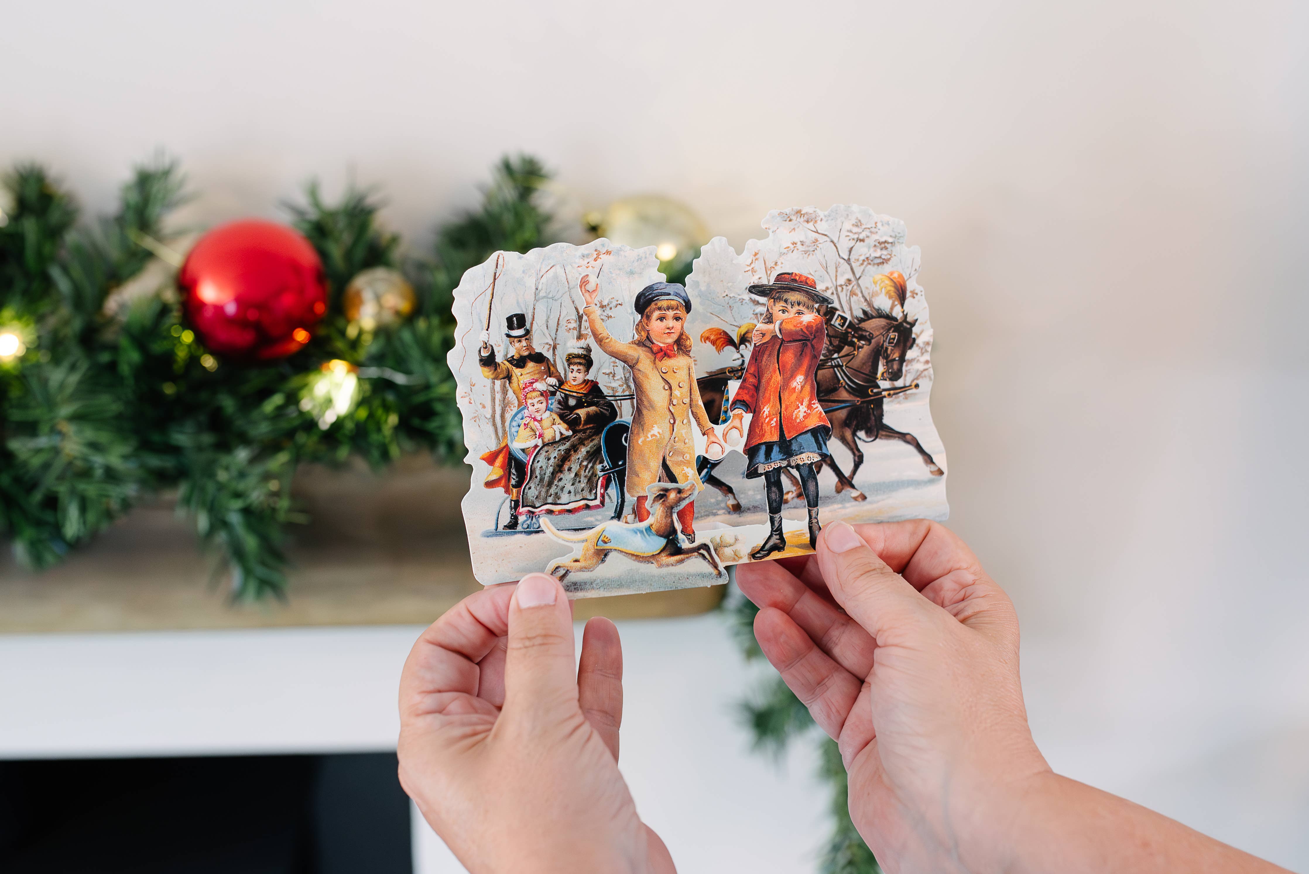 Mamelok - Venta al por mayor Tarjetas de Navidad - Tarjeta de Navidad en 3D con Trineo Tirado por Caballos1