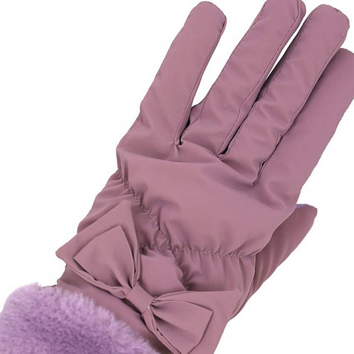 3AM BY H&D ACCESSORIES - Wholesale Gloves - Women's - Bow And Faux Fur Cuff Fleece Smart Touch Gloves