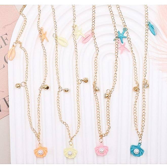 Diacly - Wholesale Pendant/Charm Necklace - 12pk Ocean Theme Starfish Shell Chain Necklace1
