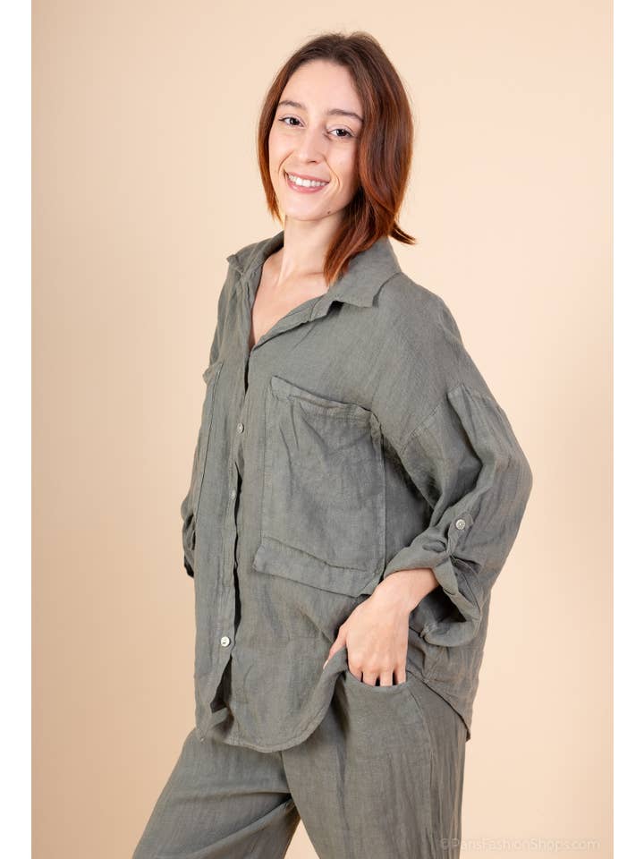 Shyloh - Wholesale Shirt - Women's - Linen shirt with 2 large pockets 158123