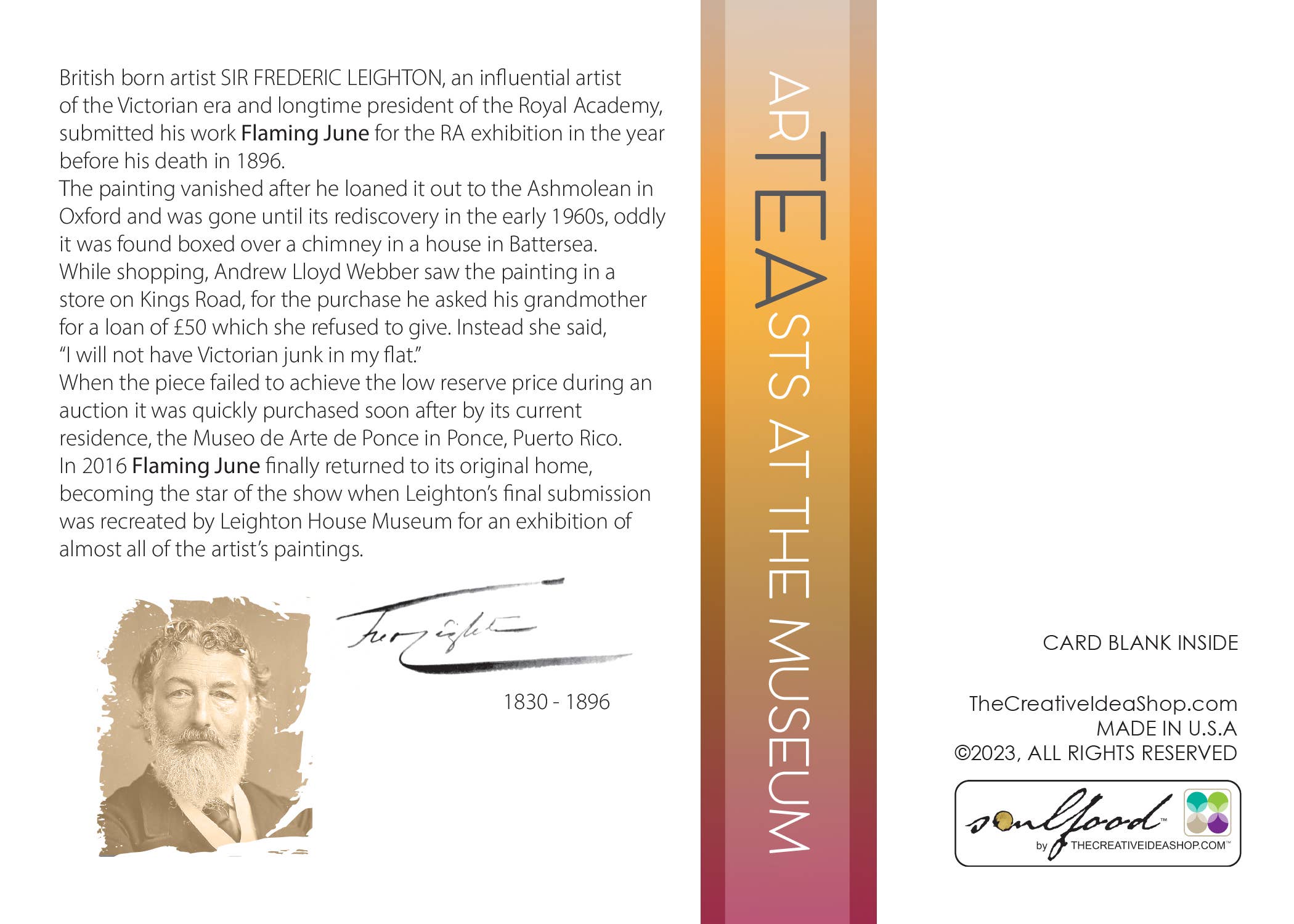 The Creative Idea Shop - Vendita all'ingrosso Biglietti di auguri generici - Biglietto d'arte TEA Flaming June Sir FREDERIC LEIGHTON2