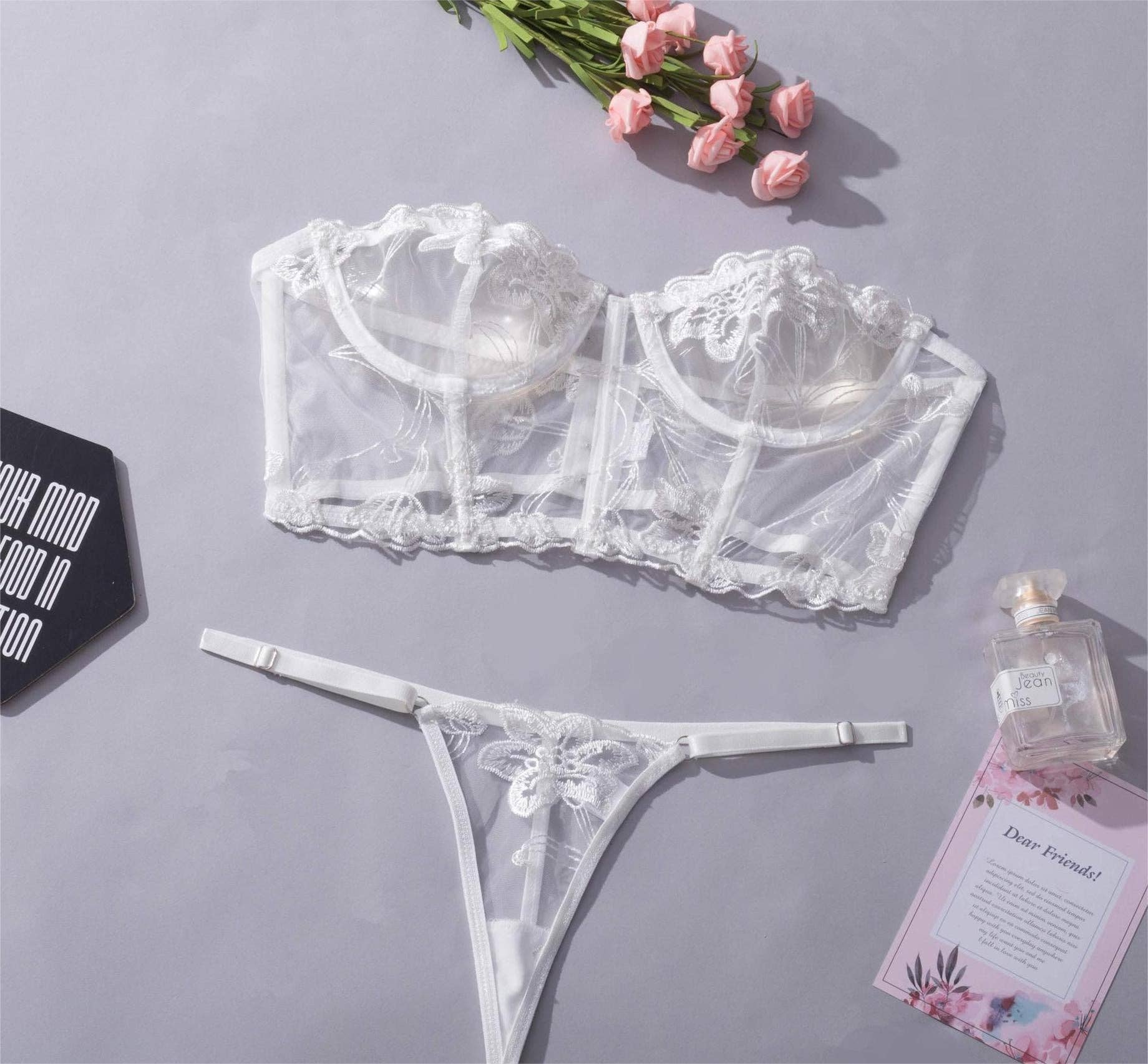 Sweetkama - Vente Ensemble de lingerie – femme - Sweetkama Ensemble de lingerie brodée, 2 pièces, haut court et string1