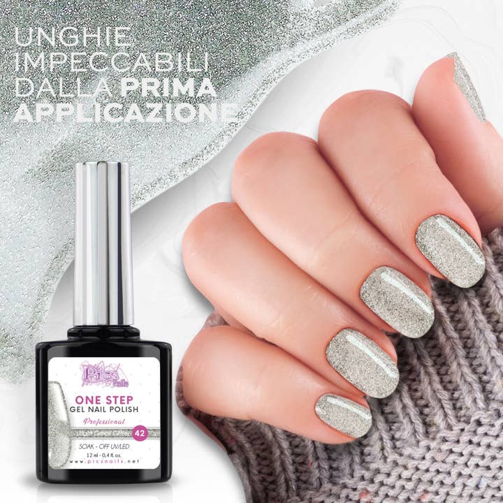Pics Nails – Großhandel Nagellacke – Semipermanenter Nagellack One Light Green Glitter 42 - 12 ml | Semipermanent 3in1 UV/LED Ultra Glossy