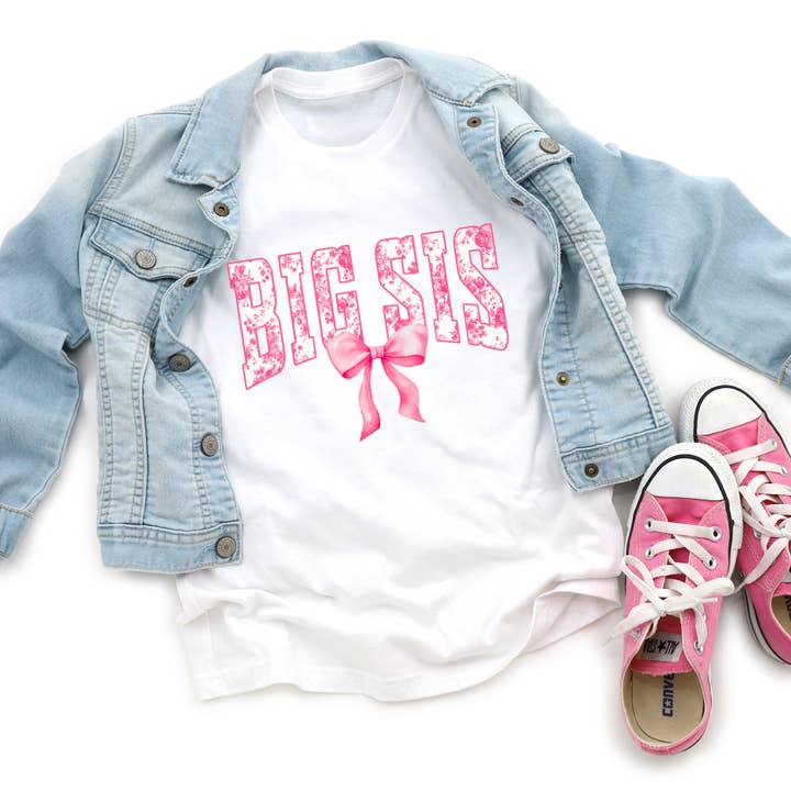 AvaryMaeInspirations – wholesale T-shirt med screentryck – Barn – Storasyrran Toile Rosa Flickor Coquette Rosett T-shirt