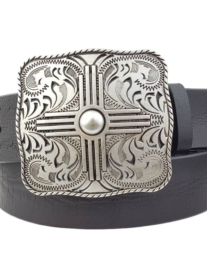 Echt leren riem met Zia Western vierkante gesp voor wholesale door Axesoria West