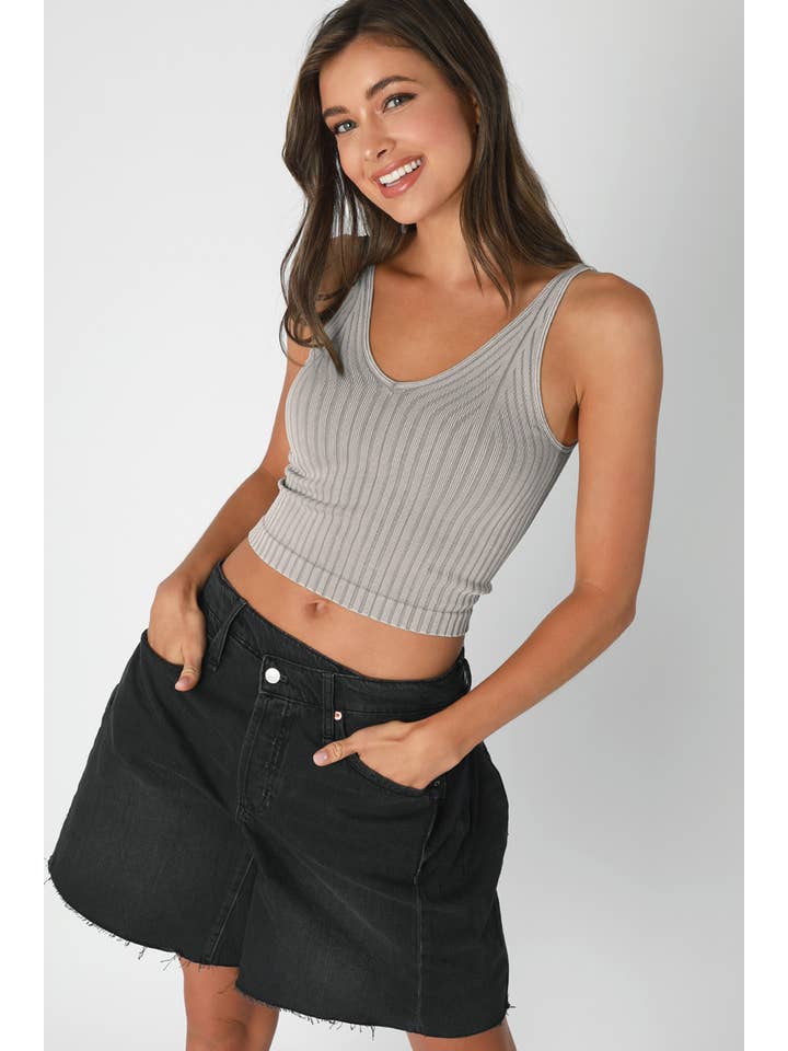 NIKIBIKI - Wholesale Tank Top - Women's - NS8257 - Vintage Wide Ribbed V Neck Top