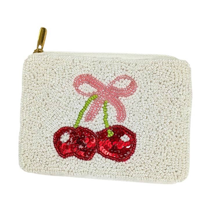 Ladies Cherries Fully Beaded Coin Purse for wholesale by Nima Accessories Inc