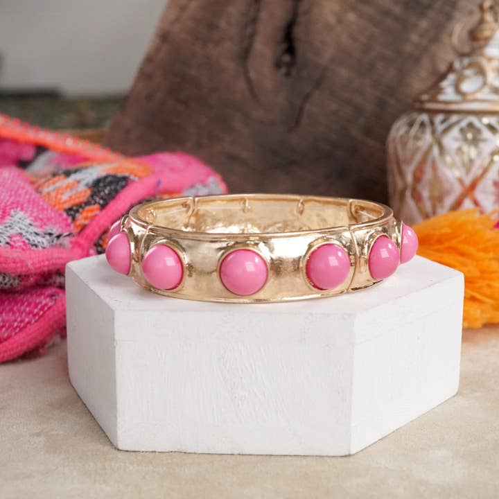 PennyLine inc - Wholesale Bangle Bracelet - Eternity Statement Bangle Gold Tone Cream Orange Brown Pink Black Turquoise Pearl