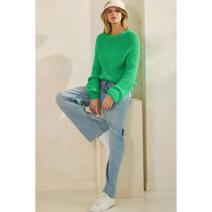 CLOVER KNITTED PULLOVER ROUND NECK SWEATER (ST7309) for wholesale on Faire7