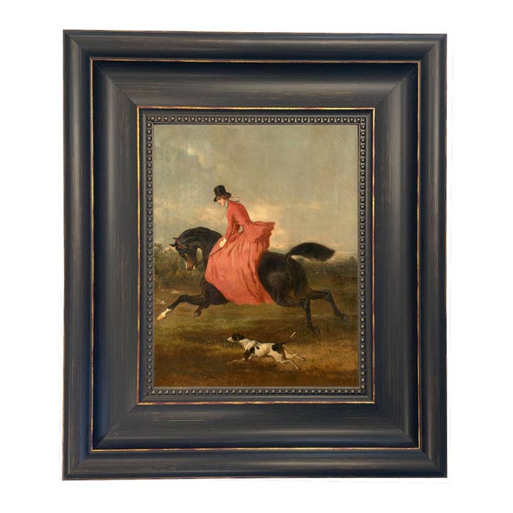 Woman on Horse with Dog Framed Vintage Painting Canvas Print for wholesale by Madison Bay Co. - Historical Home Decor Reproductions