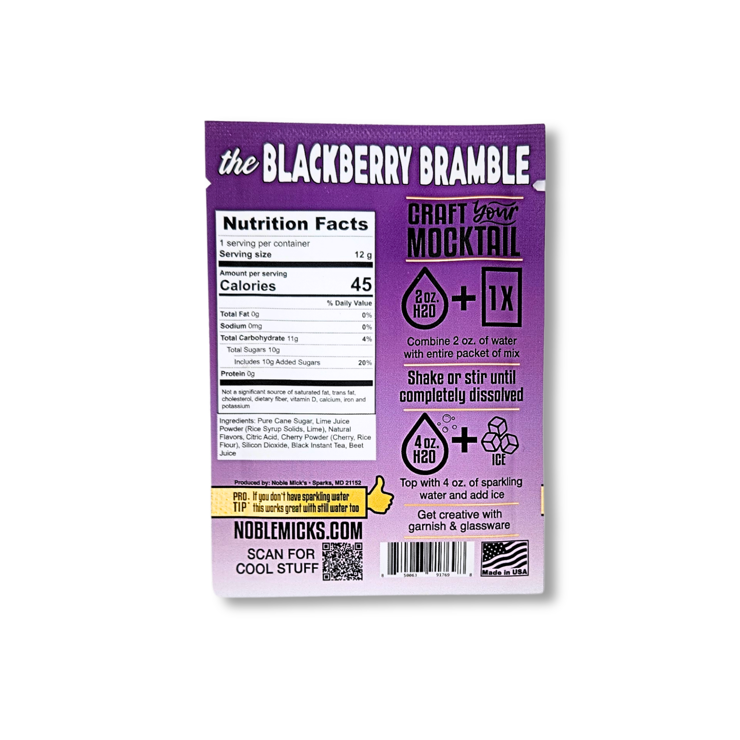 Noble Mick's - Craft Beverage Company - Wholesale Non-Alcoholic Aperitif/Mocktail - The Blackberry Bramble Single Serve Mocktail1