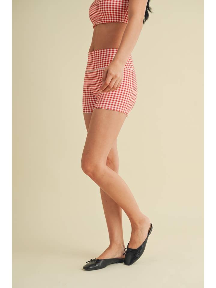 KIMBERLY C - Wholesale Athletic Shorts - Women's - Gingham Print Mid-Rise Mini Shorts45