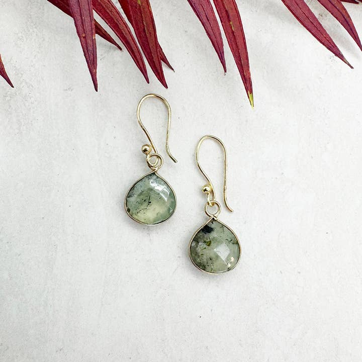 Anju Jewelry - Wholesale Dangle Earrings - Gold Plated Earrings with Semi-Precious Stone - Prehnite2