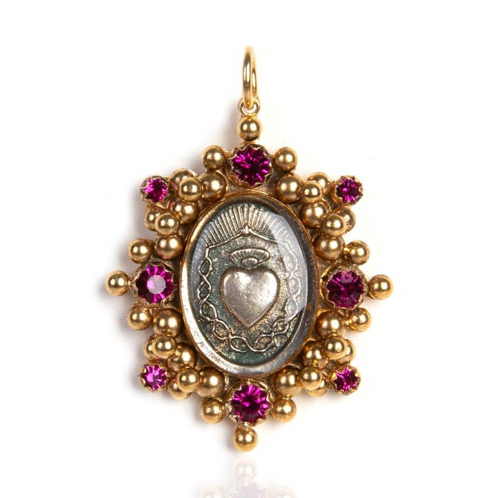 Oval Cloister Sacred Heart Charm in PINK for wholesale by VSA Designs Inc.