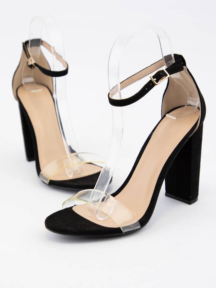 BLACK WEEKLY DEAL MORRIS-133 CLEAR UPPER ANKLE STRAP HEEL for wholesale on Faire2