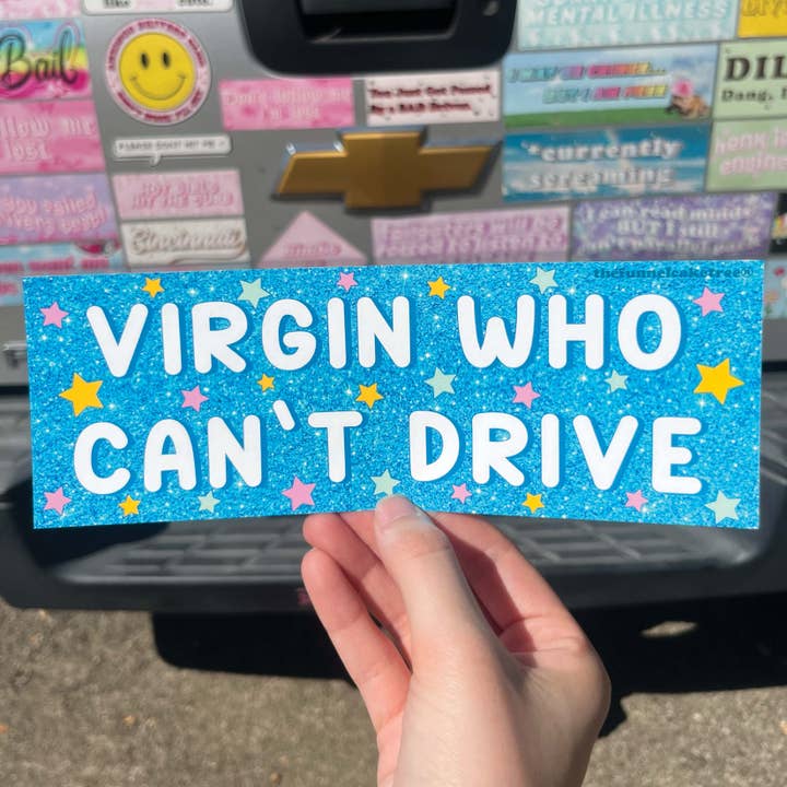 Adesivo Divertente per Paraurti - Vergine che Non Sa Guidare - Impermeabile per la vendita all'ingrosso da parte di The Funnel Cake Tree