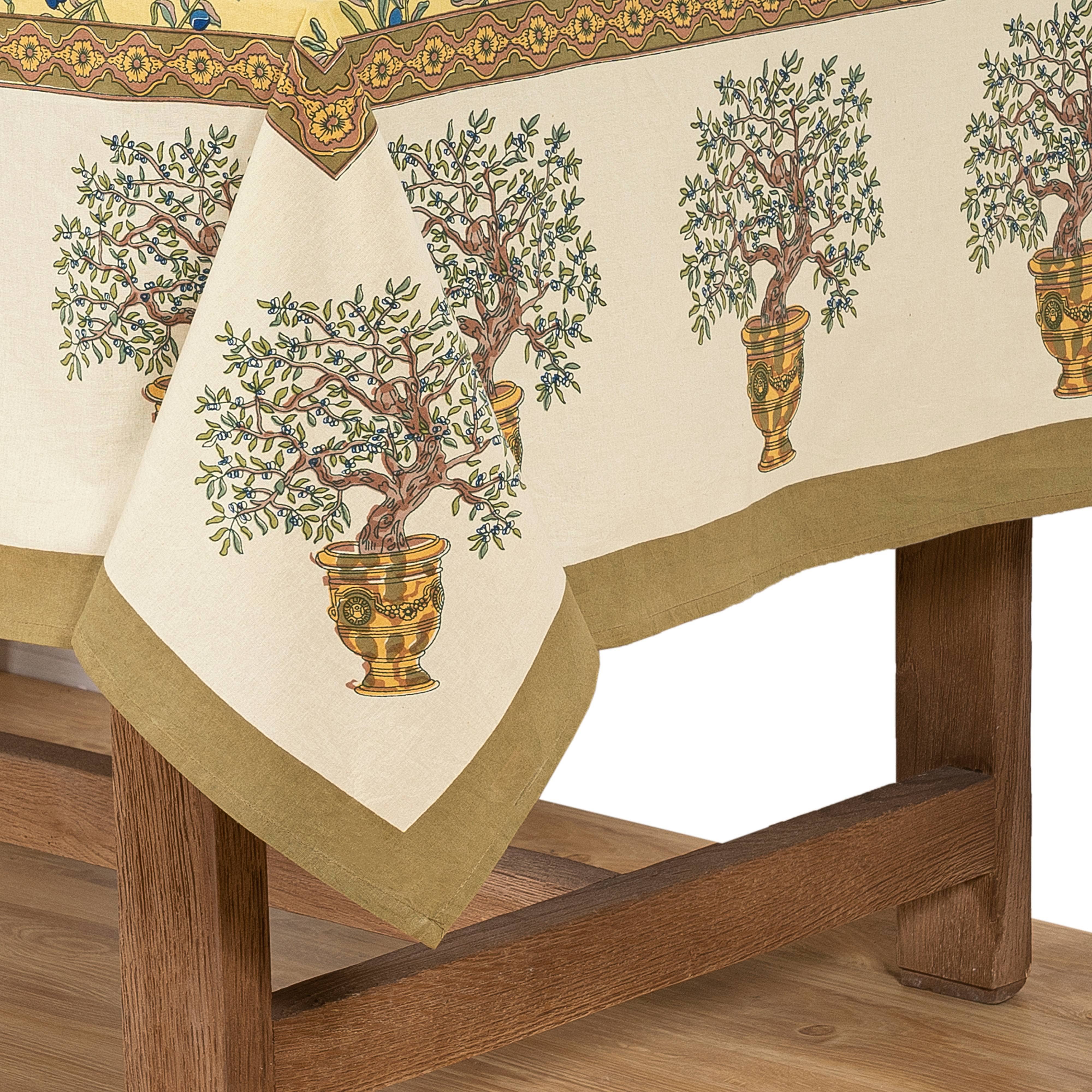 Couleur Nature - Wholesale Tablecloth - Olive Tree Khaki & Blue | French Tablecloths11